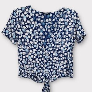 Madewell Blue Moon Tie Front Floral Short Sleeve Top Size XS